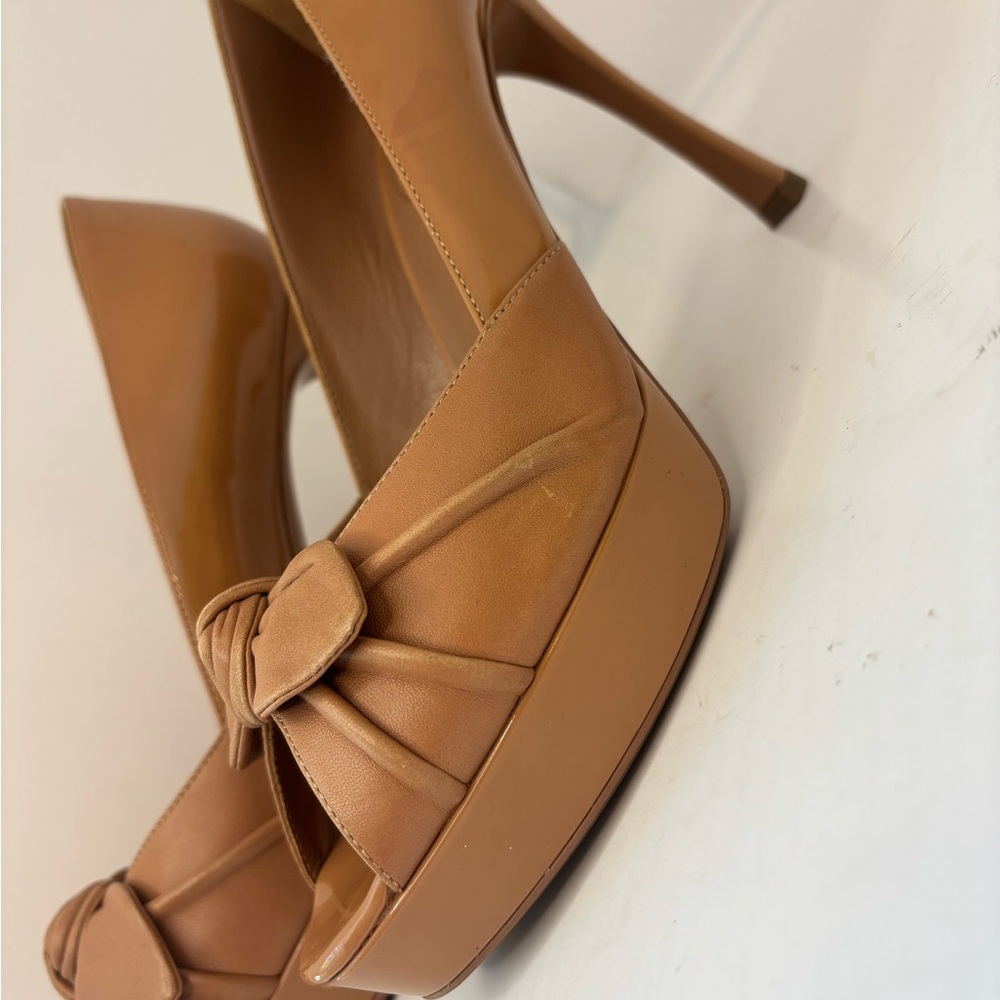 Yves Saint Laurent Brown Knotted Peep-Toe Heels - Picture 12 of 12